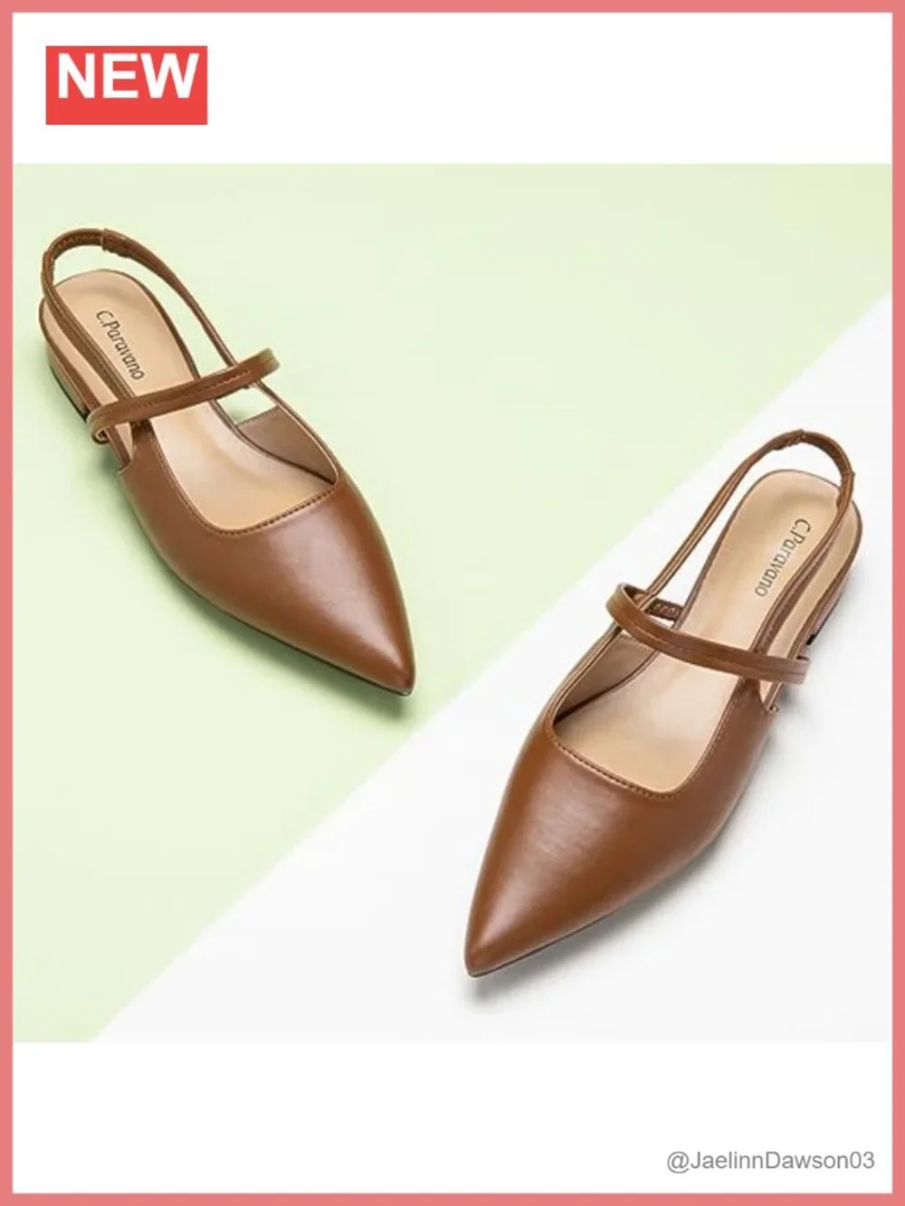 Slingback Flats for Women Pointed Toe Dressy Sandal Vegan Leather